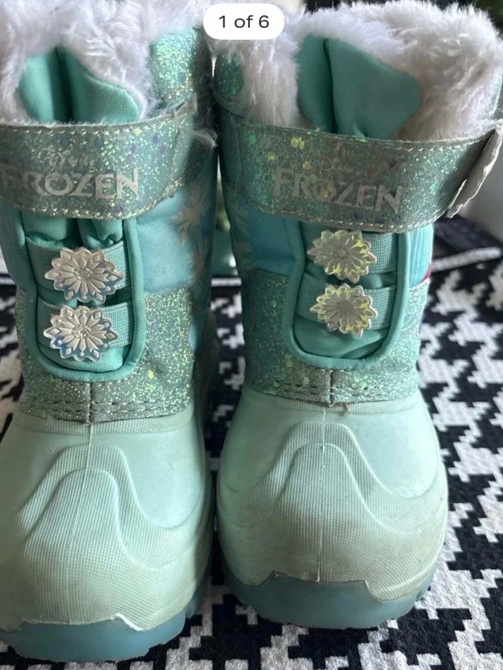Disney Frozen Anna & Olaf Light Blue Glitter Kids Snow Boots